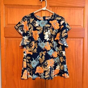 Floral Peplum Ruffle Sleeve Top